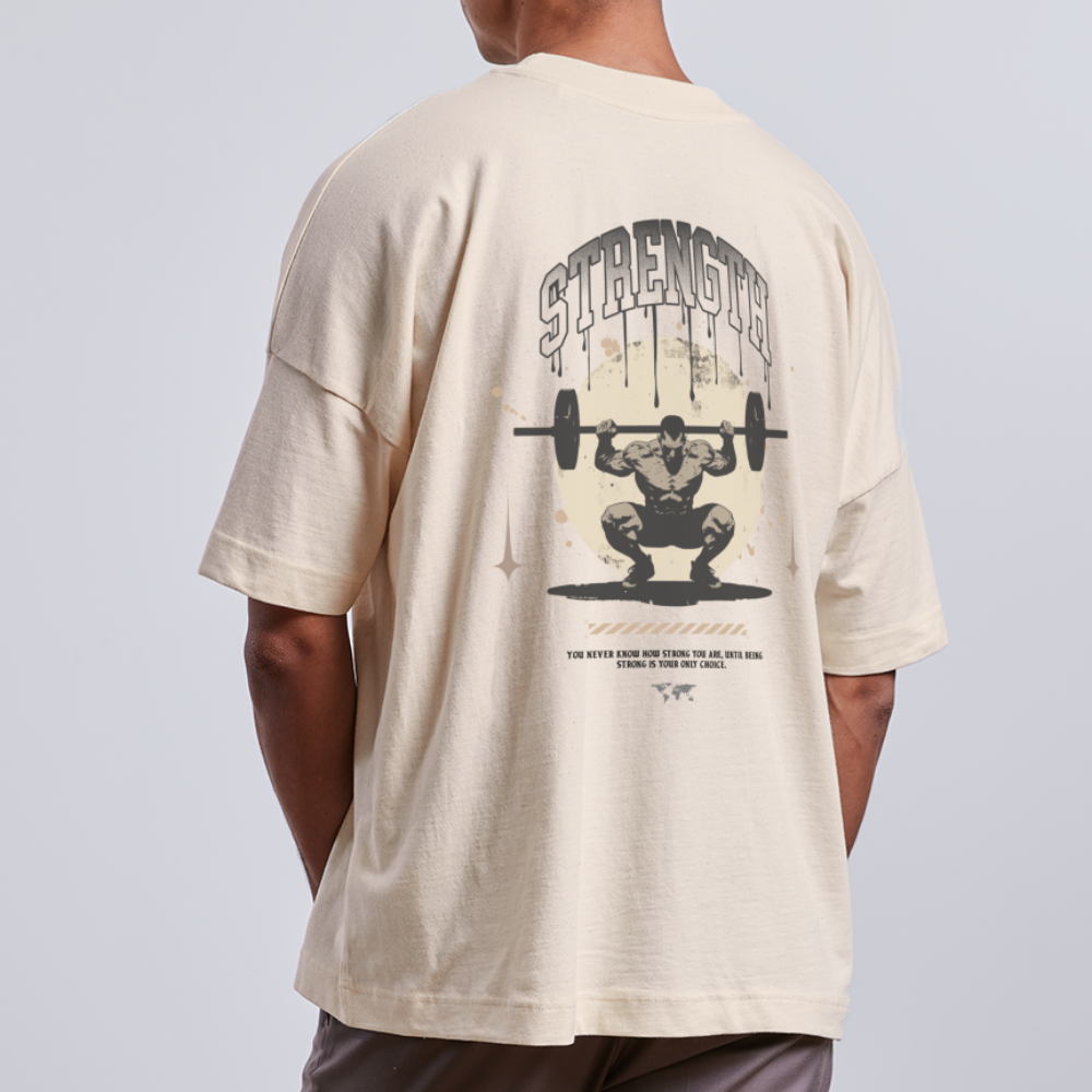 Oversized Strength Graphic Back Print Light T-Shirt - natural raw